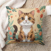 Adorable Tabby Cat in Blossom Garden Throw Pillow クッション (ブランケット)