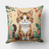Adorable Tabby Cat in Blossom Garden Throw Pillow クッション (裏面)