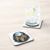 Adorable Tabby Kittens & Full Moon Sparkle Plastic コースター (右側)