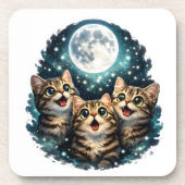 Adorable Tabby Kittens & Full Moon Sparkle Plastic コースター (正面)
