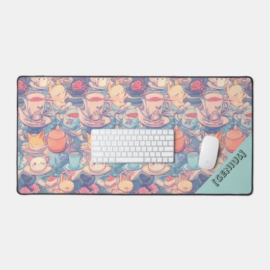 Adorable Tea Party Doodle Collage, デスクマット (キーボード&マウス)