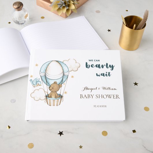 Adorable Teddy Bear Baby Shower Foll Guest Book ゲストブック (正面見開き)