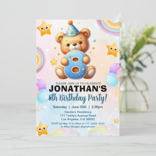 Adorable Teddy Bear Birthday 8 for boy's 招待状 (スタンド正面)