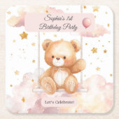 Adorable Teddy Bear Birthday – Custom Coaster スクエアペーパーコースター (正面)