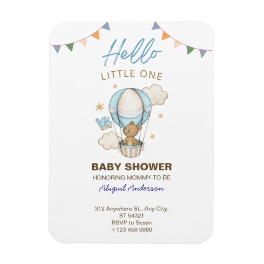 Adorable Teddy Bear Boy Kid Baby Shower Invitation マグネット (縦)