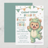 Adorable Teddy Bear Dino | Third Dinosaur Birthday 招待状 (正面/裏面)