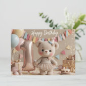 Adorable Teddy Bear First Birthday Invitation 招待状 (スタンド正面)