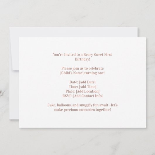Adorable Teddy Bear First Birthday Invitation 招待状 (裏面)