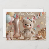 Adorable Teddy Bear First Birthday Invitation 招待状 (正面/裏面)