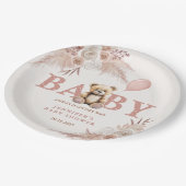 Adorable Teddy Bear Pink Boho Floral Girl ペーパープレート (アングル)