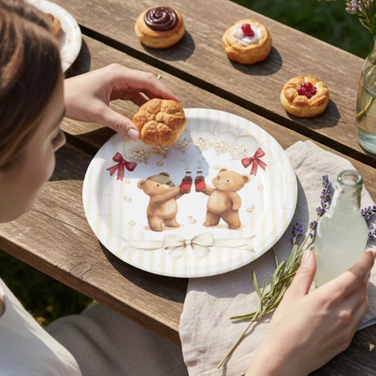 Adorable Teddy Bear "Ready to Pop" Baby Shower  ペーパープレート