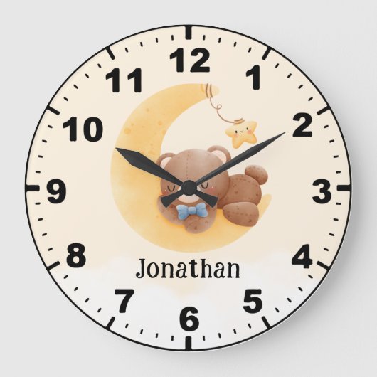 Adorable Teddy Bear Room Boy ラージ壁時計 (正面)
