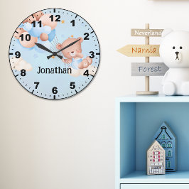 Adorable Teddy Bear with Balloons ラージ壁時計