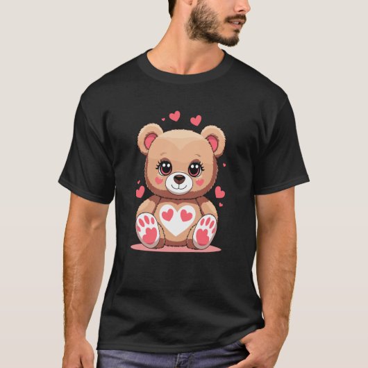 Adorable Teddy Bear with Hearts Romantic Valentine Tシャツ (正面)