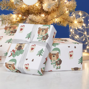 Adorable Trees テディベアのクリスマス ラッピングペーパー