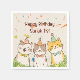 Adorable Trio of Birthday Cats | Custom Name & Age スタンダードカクテルナプキン