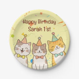 Adorable Trio of Birthday Cats | Custom Name & Age ペーパープレート
