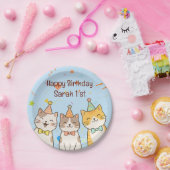 Adorable Trio of Birthday Cats | Custom Name & Age ペーパープレート (パーティー)