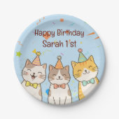 Adorable Trio of Birthday Cats | Custom Name & Age ペーパープレート (正面)