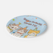 Adorable Trio of Birthday Cats | Custom Name & Age ペーパープレート (アングル)
