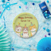 Adorable Trio of Birthday Cats | Custom Name & Age ペーパープレート (パーティー)