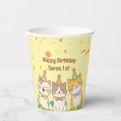 Adorable Trio of Birthday Cats | Custom Name & Age 紙コップ (正面)