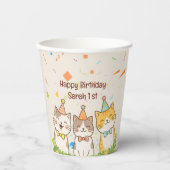 Adorable Trio of Birthday Cats | Custom Name & Age 紙コップ (正面)