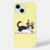 Adorable Tuxedo Cat in Pink Bunny Hat Aesthetic Case-Mate iPhoneケース (裏面)