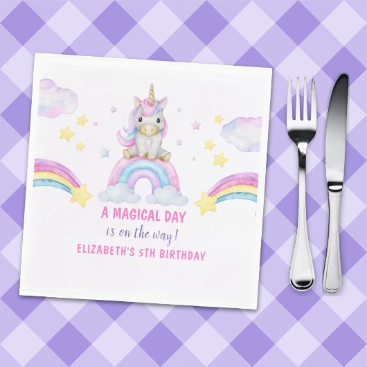 Adorable Unicorn Birthday Girl スタンダードランチョンナプキン