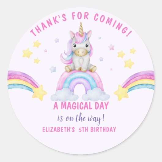 Adorable Unicorn Birthday Girl ラウンドシール (正面)