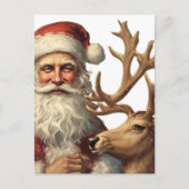 Adorable Vintage Santa and Reindeer ポストカード (正面)