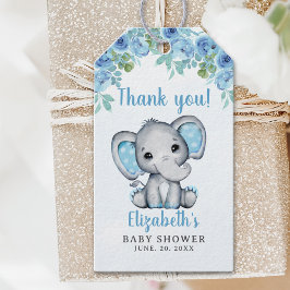 Adorable Watercolor Blue Elephant Baby Shower boy ギフトタグ