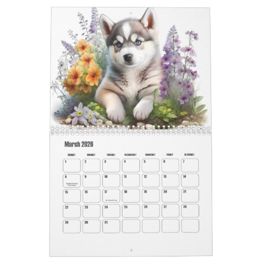 Adorable Watercolor Dog カレンダー (3月 2026)