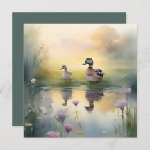 Adorable Watercolor Duck Reflection Blank 