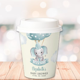 Adorable Watercolor Gray Elephant Baby shower Boy 紙コップ