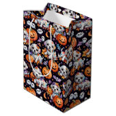 Adorable Watercolor Halloween Puppy & Pumpkins ミディアムペーパーバッグ (裏面アングル)