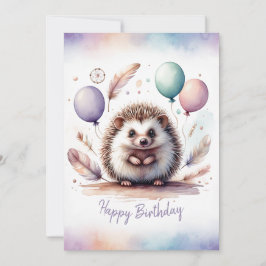 Adorable Watercolor Hedgehog Happy Birthday シーズンカード