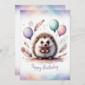 Adorable Watercolor Hedgehog Happy Birthday シーズンカード (正面/裏面)