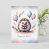 Adorable Watercolor Hedgehog Happy Birthday シーズンカード (スタンド正面)