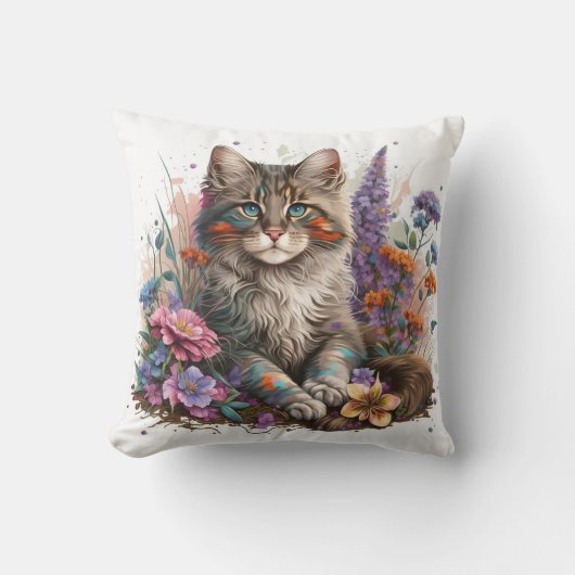 Adorable Watercolor Maine Coon Kittens Print クッション (正面)