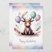 Adorable Watercolor Moose Happy Birthday シーズンカード (正面/裏面)