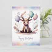 Adorable Watercolor Moose Happy Birthday シーズンカード (スタンド正面)