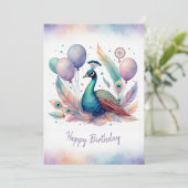 Adorable Watercolor Peacock Happy Birthday シーズンカード (スタンド正面)