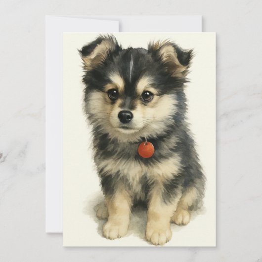 Adorable Watercolor Pomchi Puppy  サンキューカード (正面)