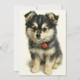 Adorable Watercolor Pomchi Puppy  サンキューカード