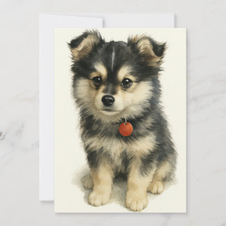Adorable Watercolor Pomchi Puppy  サンキューカード