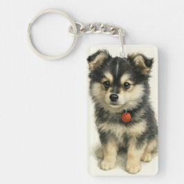 Adorable Watercolor Pomchi Puppy Portrait  キーホルダー
