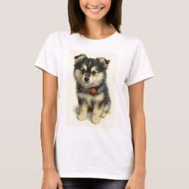 Adorable Watercolor Pomchi Puppy Portrait  Tシャツ