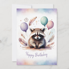 Adorable Watercolor Raccoon Happy Birthday シーズンカード