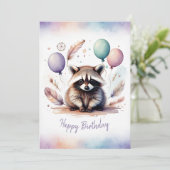 Adorable Watercolor Raccoon Happy Birthday シーズンカード (スタンド正面)